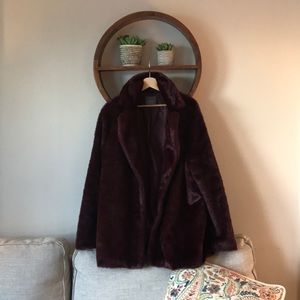 Like New Maroon Faux Fur Statement Coat